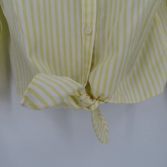LOFT Ann Taylor Womens 6 Yellow White Stripe Collared Button Tie Blouse Shirt - Picture 4 of 11